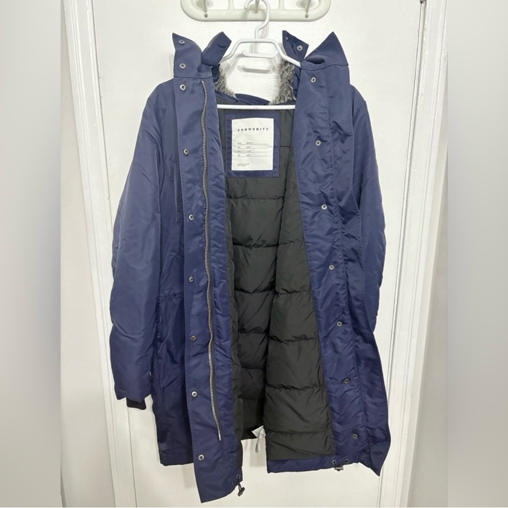 Aritzia Community Archetype Down Navy Parka Coat Puffer